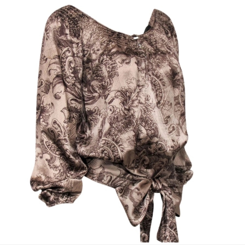 BCBG 100% Silk Baroque Wrap Blouse